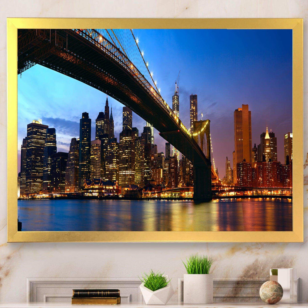 Manhattan City with Bridge under Blue Sky