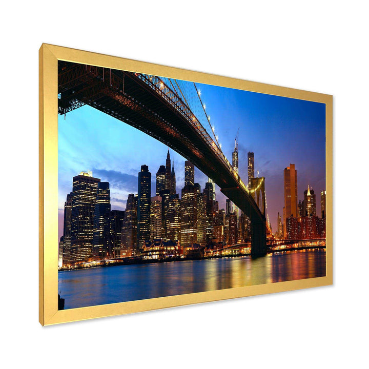 Manhattan City with Bridge under Blue Sky