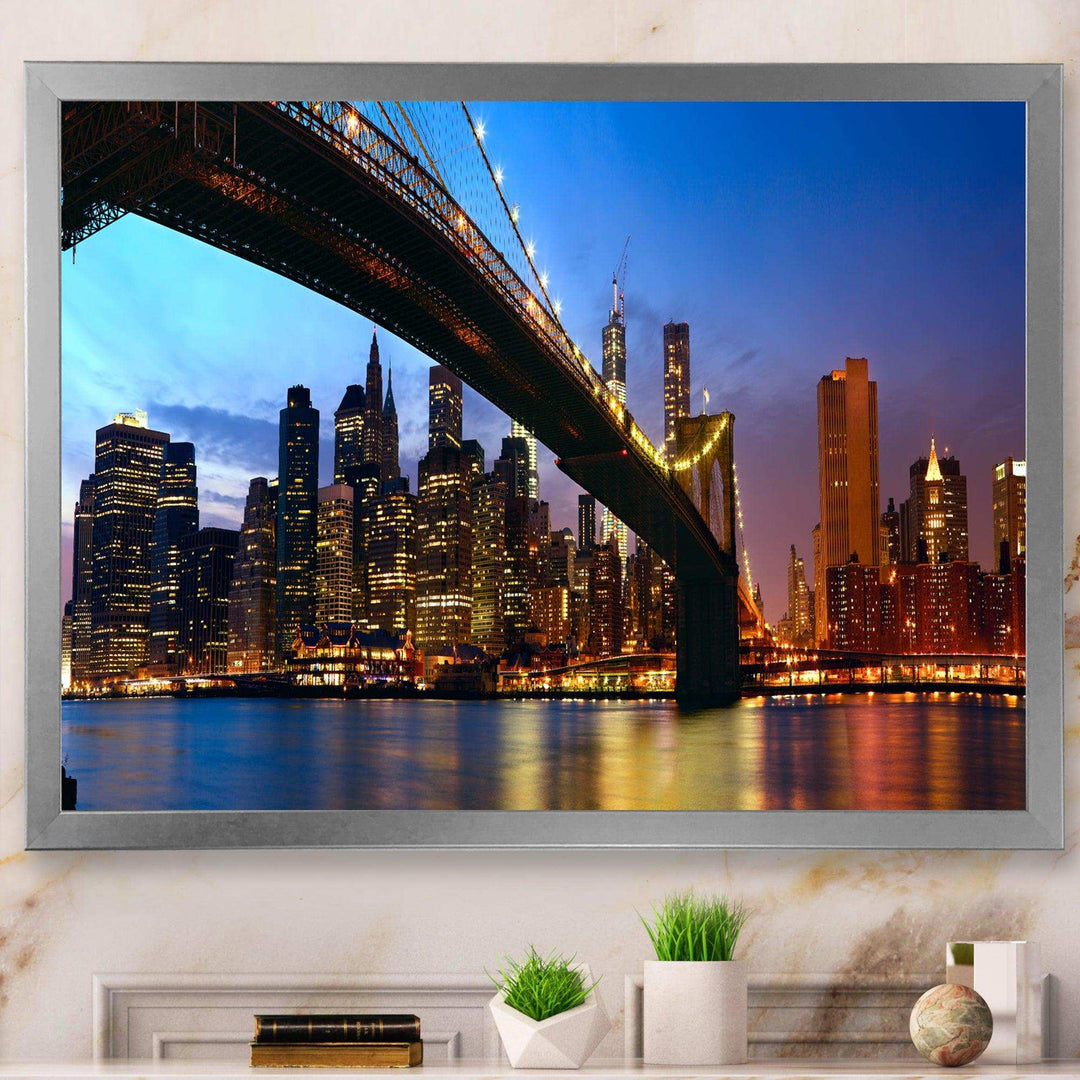 Manhattan City with Bridge under Blue Sky