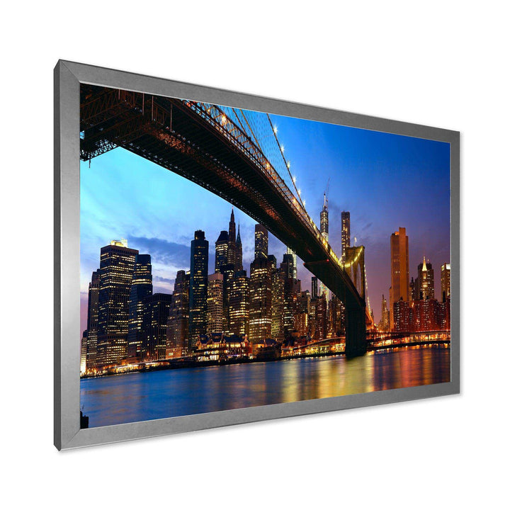Manhattan City with Bridge under Blue Sky