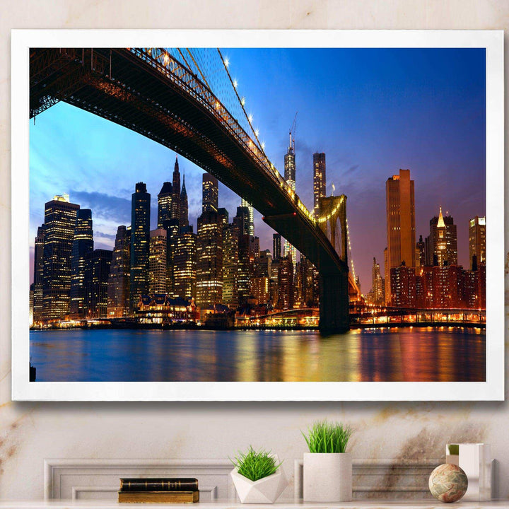 Manhattan City with Bridge under Blue Sky
