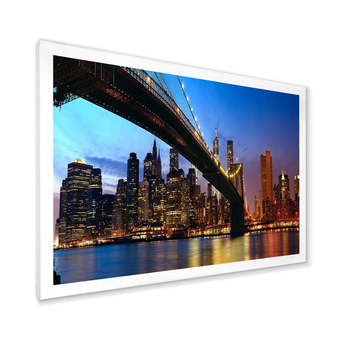 Manhattan City with Bridge under Blue Sky