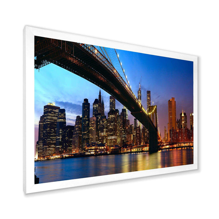 Manhattan City with Bridge under Blue Sky