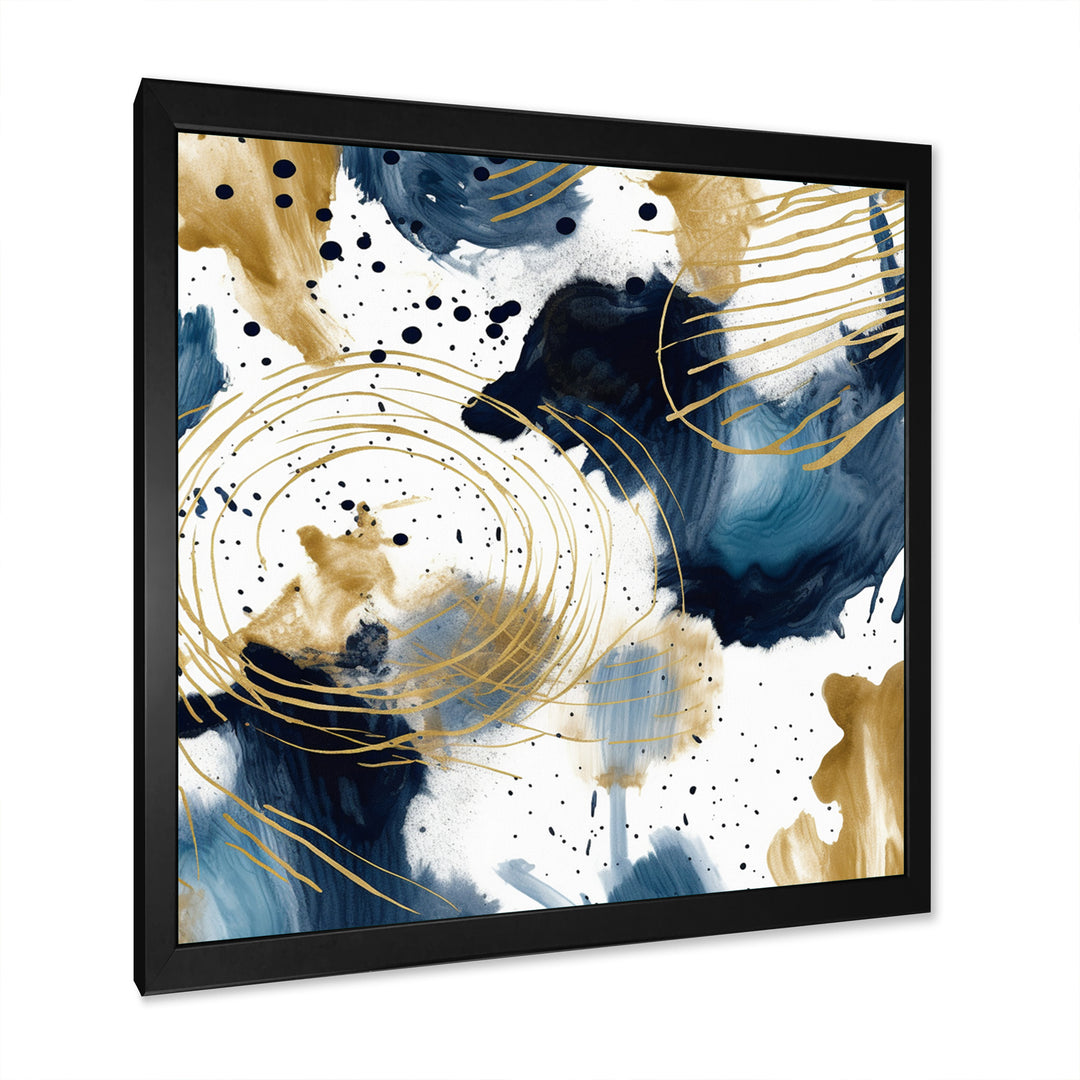 Abstract Pattern With Blue &amp; Golden Textures I Framed Print Vibrant Black - 1.5"Width