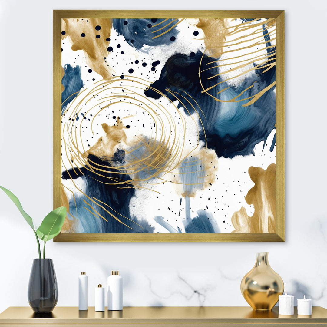 Abstract Pattern With Blue &amp; Golden Textures I Framed Print Vibrant Black - 1.5"Width