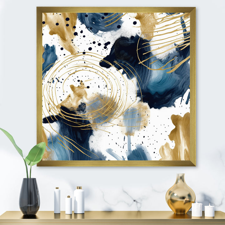 Abstract Pattern With Blue &amp; Golden Textures I Framed Print Vibrant Black - 1.5"Width