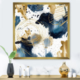 Abstract Pattern With Blue & Golden Textures I Framed Print Vibrant Black - 1.5"Width