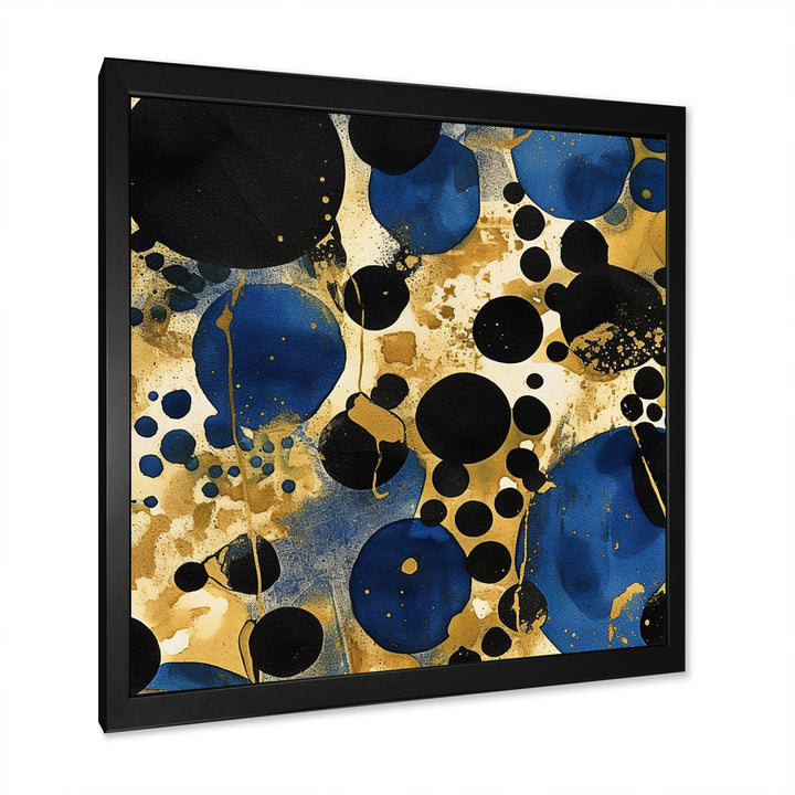 Abstract Pattern With Blue &amp; Golden Textures XI Framed Print Vibrant Black - 1.5"Width