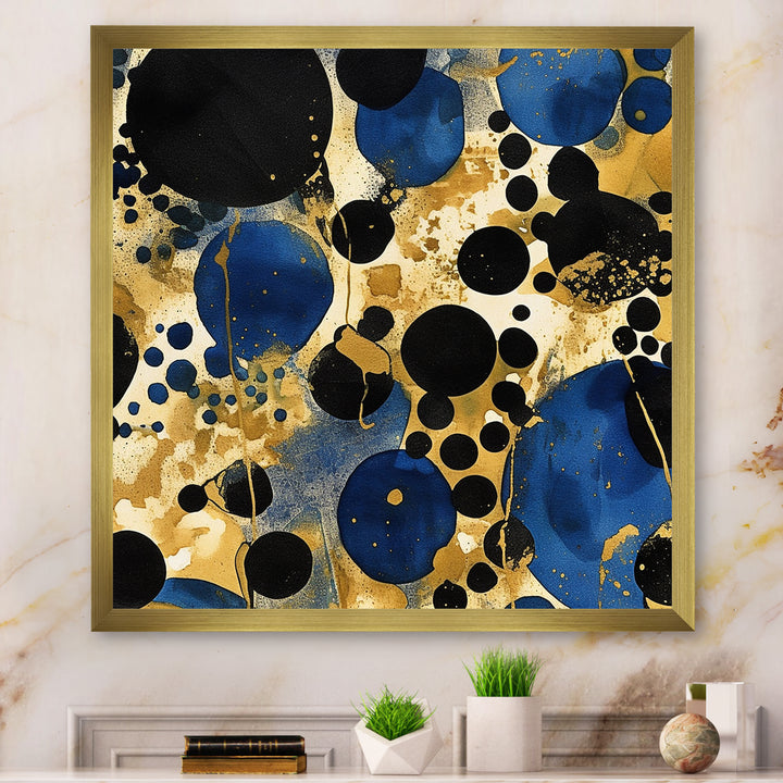 Abstract Pattern With Blue &amp; Golden Textures XI Framed Print Vibrant Black - 1.5"Width