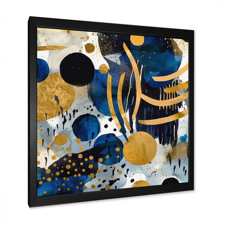 Abstract Pattern With Blue &amp; Golden Textures XIX Framed Print Vibrant Black - 1.5"Width