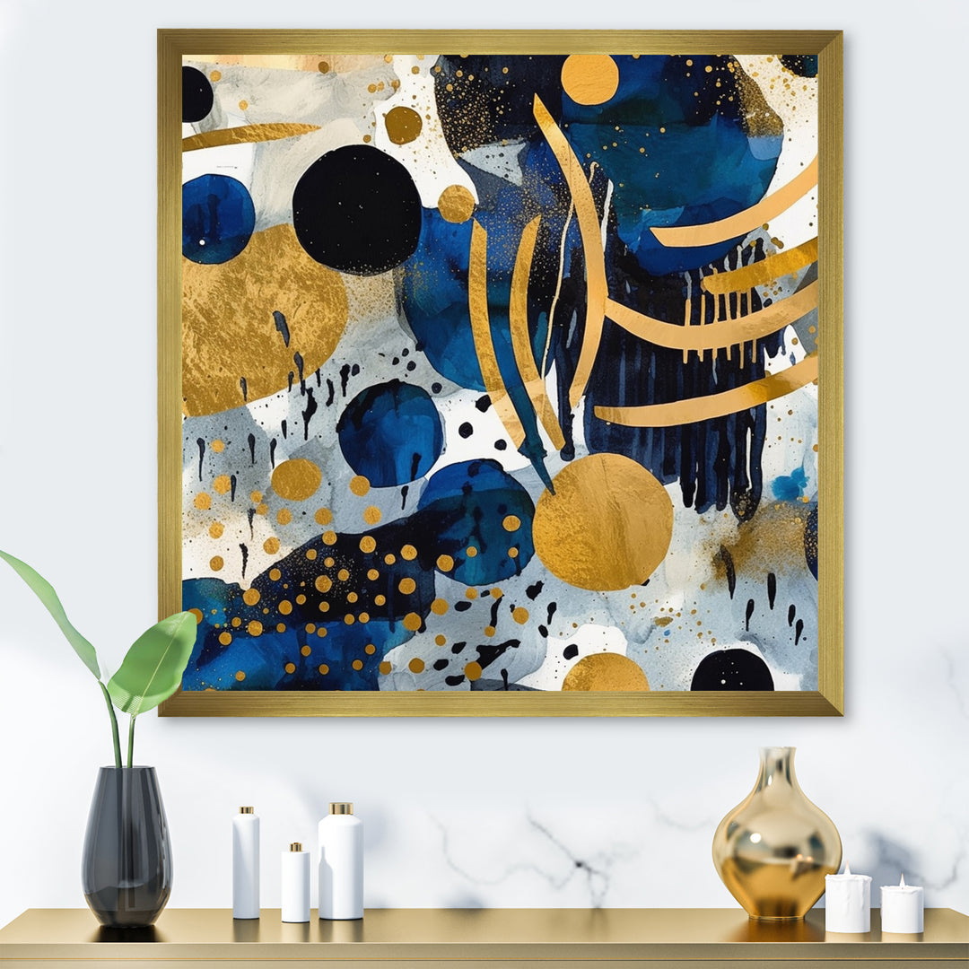 Abstract Pattern With Blue &amp; Golden Textures XIX Framed Print Vibrant Black - 1.5"Width