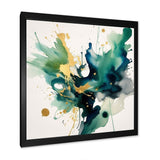 "Dark Blue, Turquoiseá and Gold Strokes I" Framed Print Vibrant Black - 1.5"Width