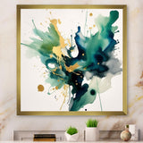 "Dark Blue, Turquoiseá and Gold Strokes I" Framed Print Vibrant Black - 1.5"Width