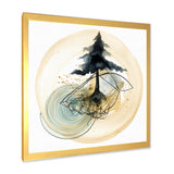 Abstract Landscape Of Mountains Moon and Tree I Framed Print Vibrant Gold - 1.5"Width