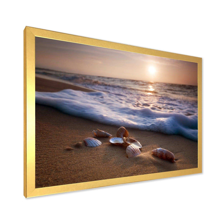 Waves Approaching Seashells on Sand