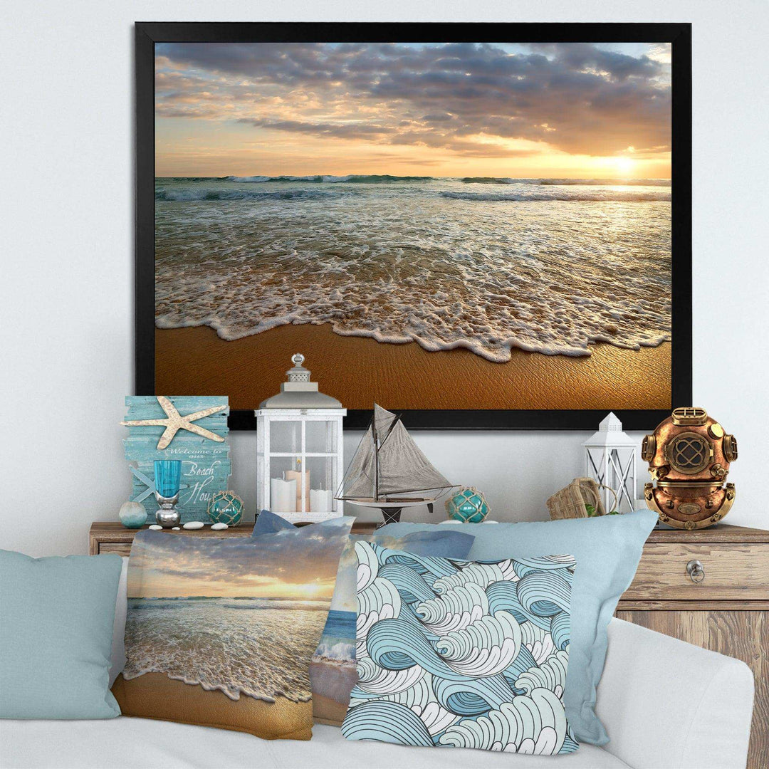 Bright Cloudy Sunset in Calm Ocean