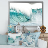 Massive Blue Waves Breaking Beach