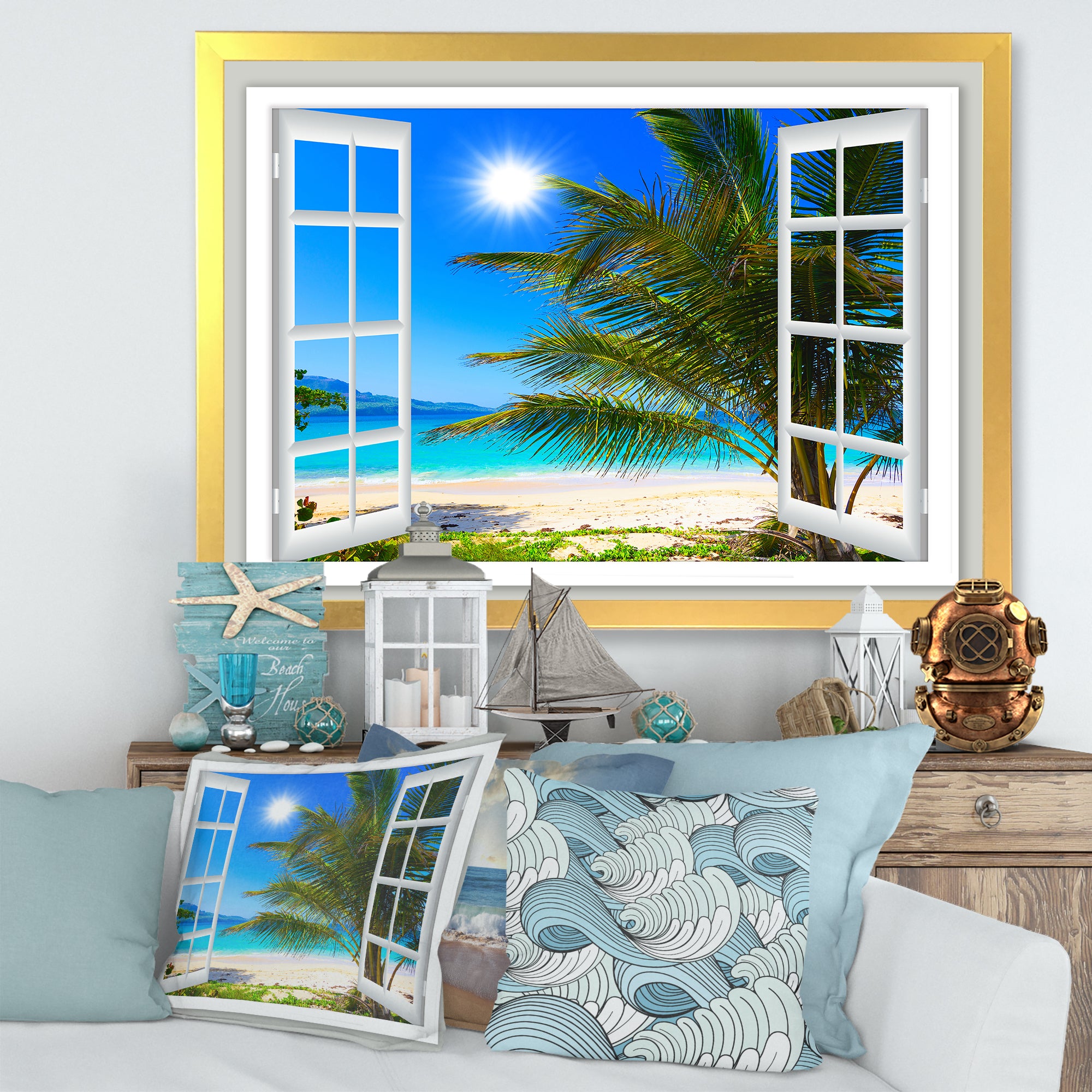 Window Open to Beach with Palm