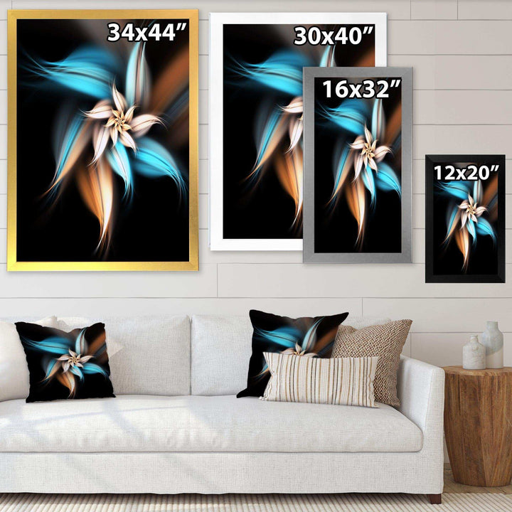Blue Brown Digital Art Fractal Flower - Modern Bedroom Wall Art