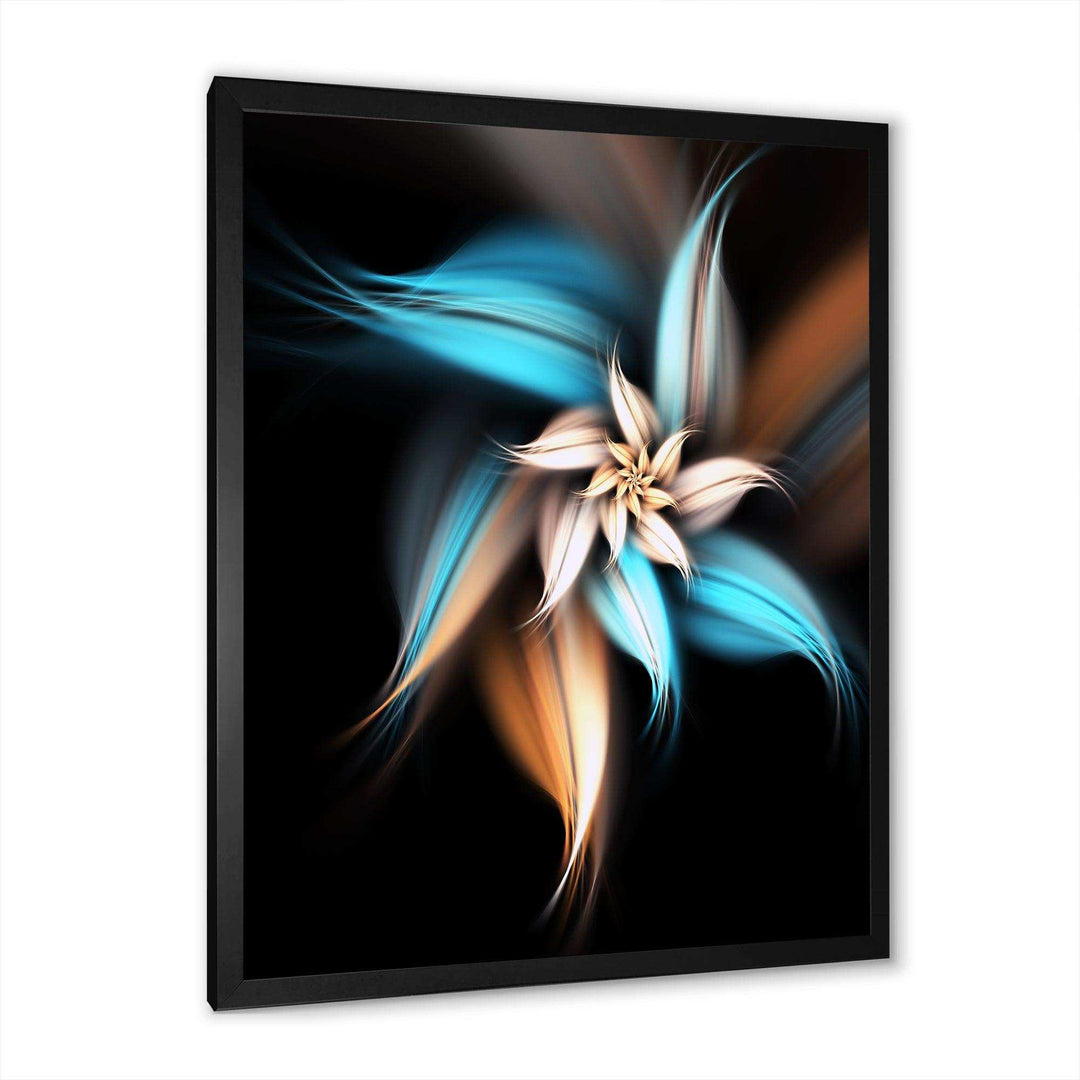 Blue Brown Digital Art Fractal Flower - Modern Bedroom Wall Art