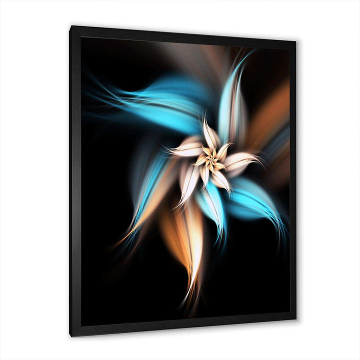 Blue Brown Digital Art Fractal Flower - Modern Bedroom Wall Art