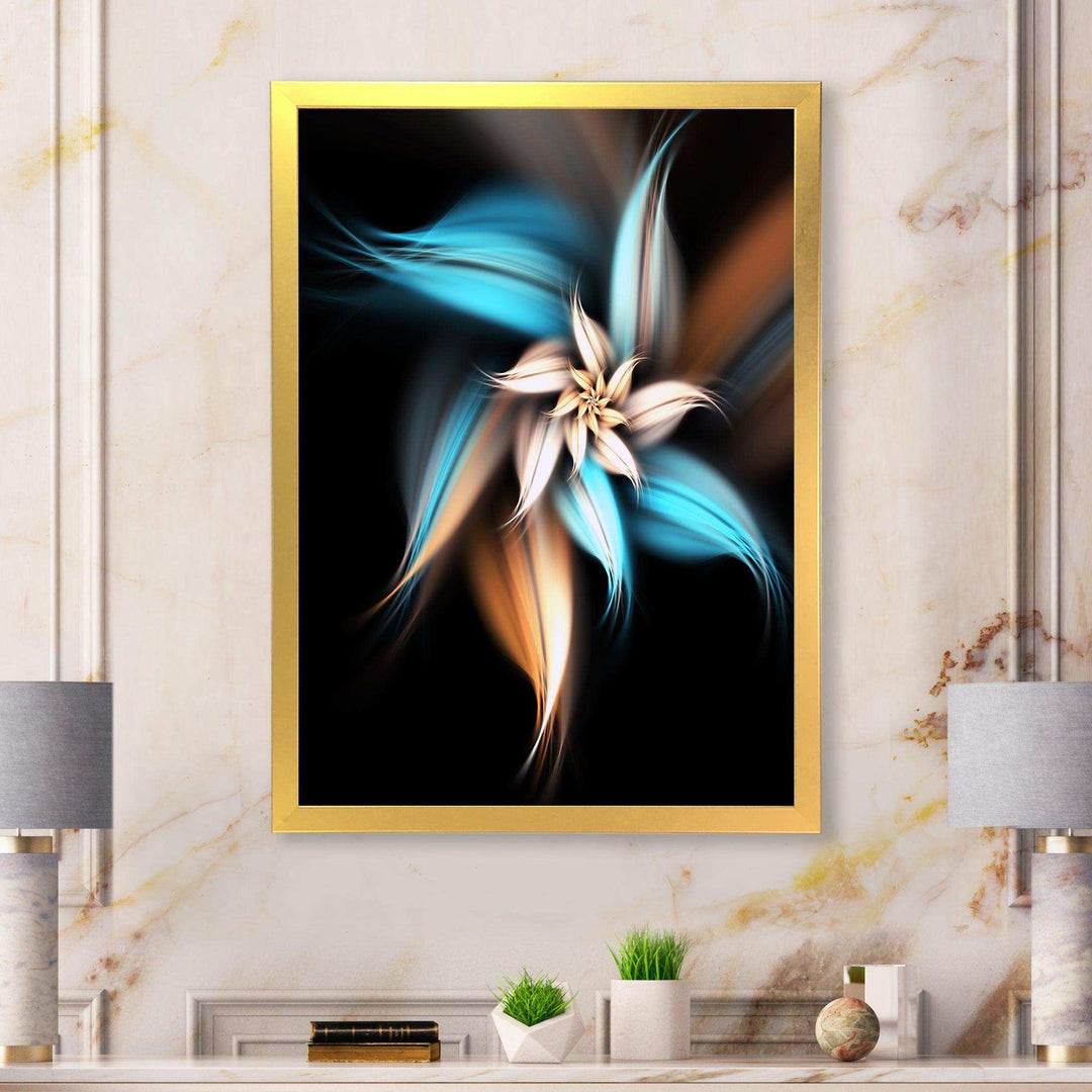 Blue Brown Digital Art Fractal Flower - Modern Bedroom Wall Art