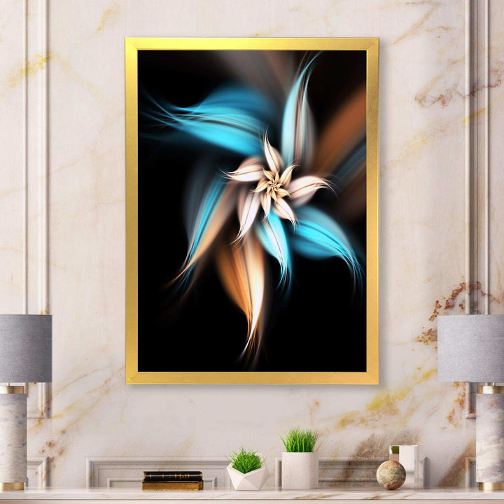 Blue Brown Digital Art Fractal Flower - Modern Bedroom Wall Art