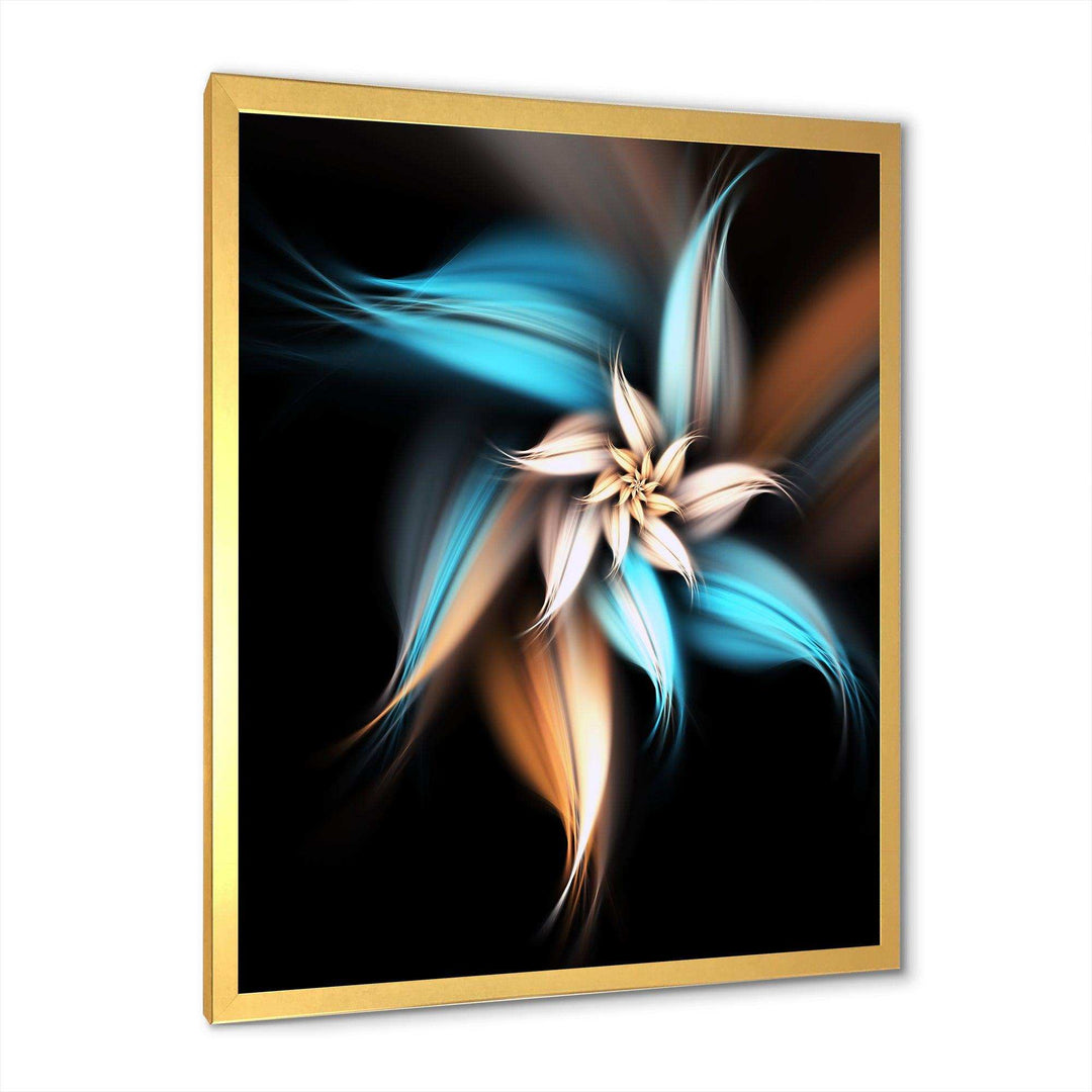Blue Brown Digital Art Fractal Flower - Modern Bedroom Wall Art