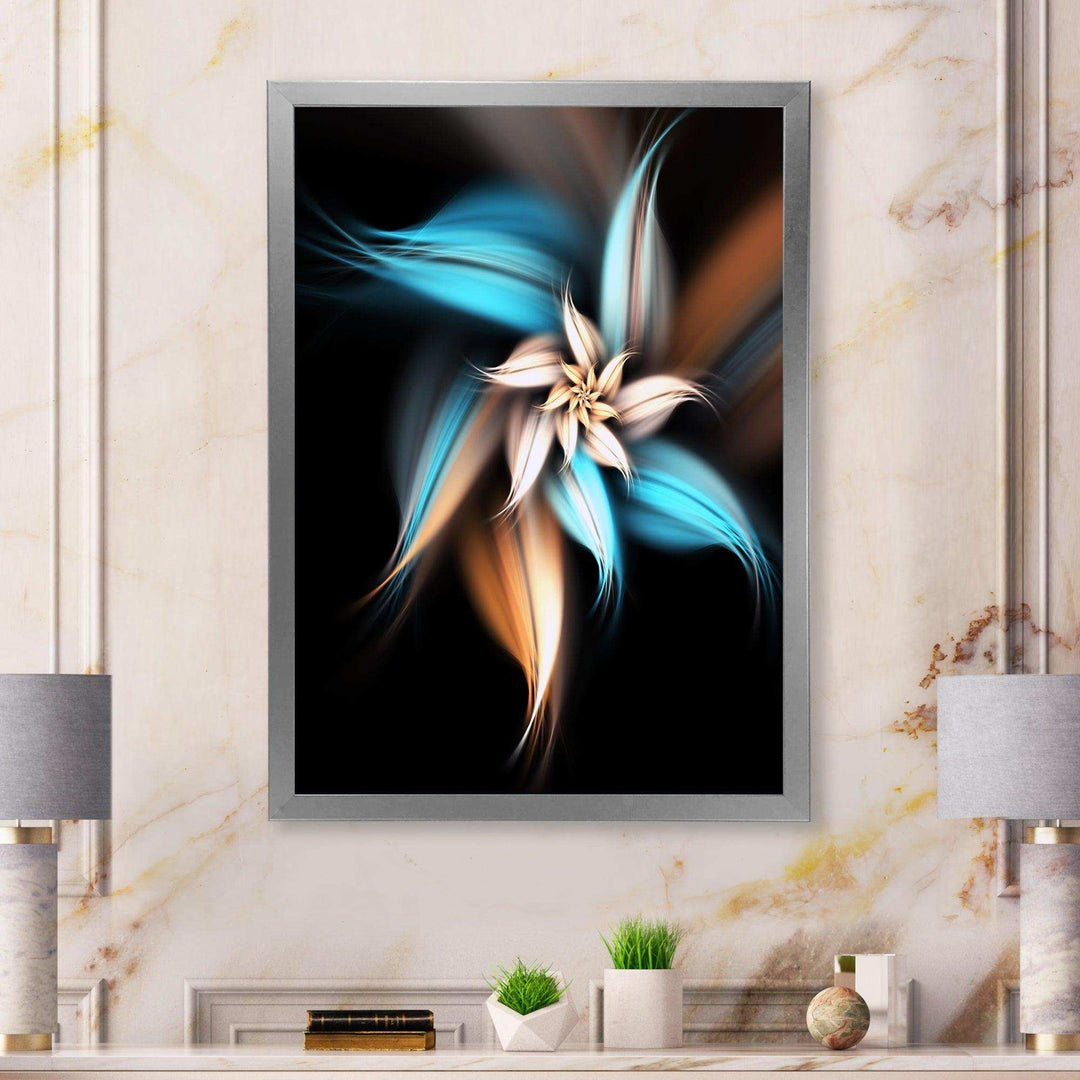 Blue Brown Digital Art Fractal Flower - Modern Bedroom Wall Art