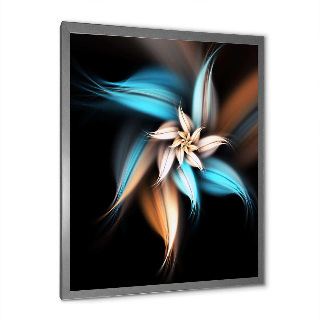 Blue Brown Digital Art Fractal Flower - Modern Bedroom Wall Art