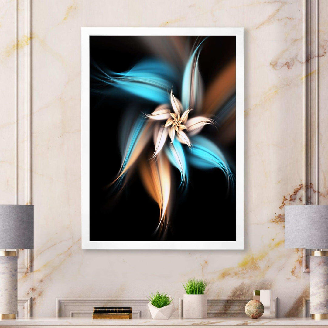 Blue Brown Digital Art Fractal Flower - Modern Bedroom Wall Art