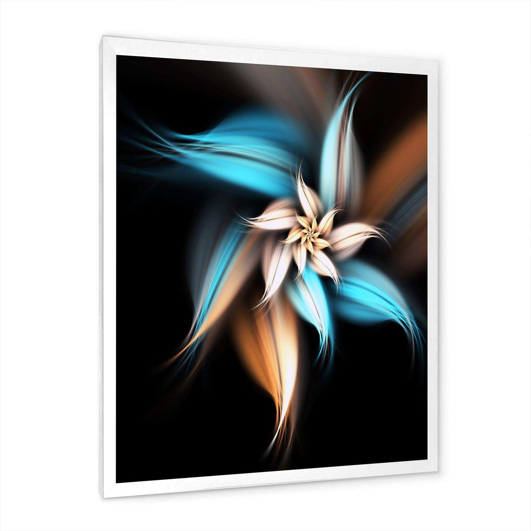 Blue Brown Digital Art Fractal Flower - Modern Bedroom Wall Art