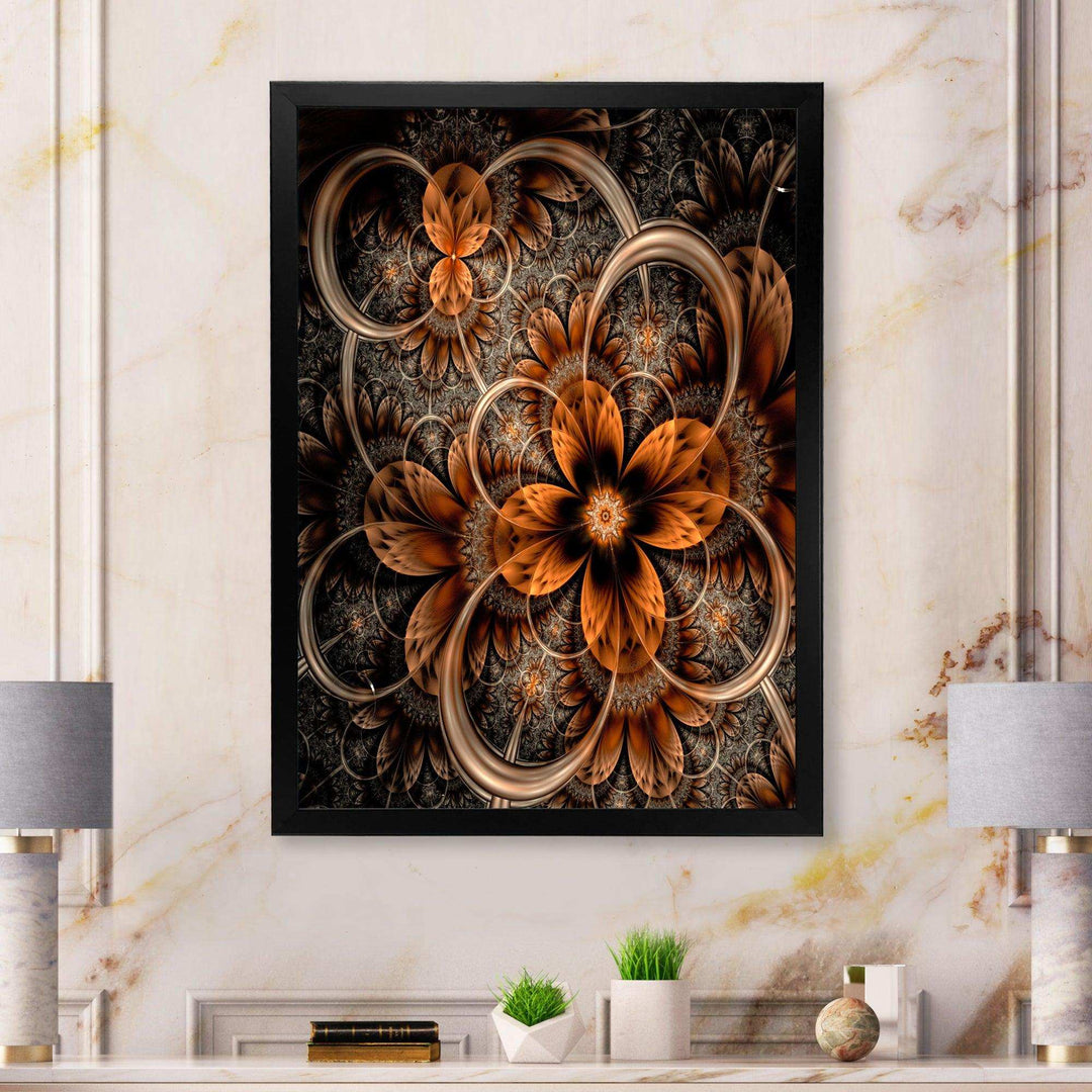 Dark Orange Digital Art Fractal Flower - Modern Wall Art Prints