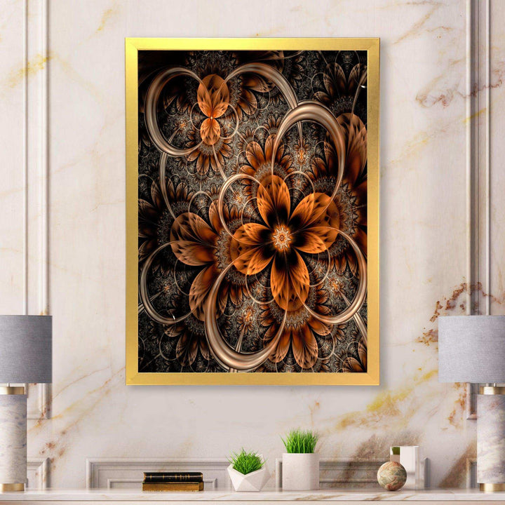 Dark Orange Digital Art Fractal Flower - Modern Wall Art Prints