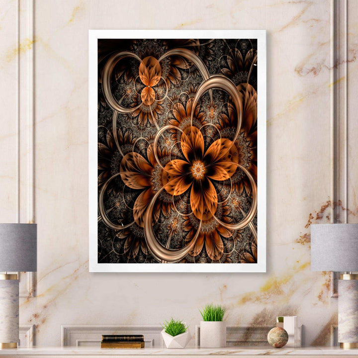 Dark Orange Digital Art Fractal Flower - Modern Wall Art Prints