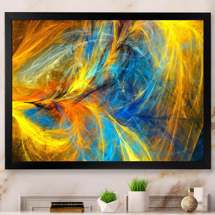 Gold and Blue Psychedelic Pattern - Modern Bedroom Wall Art