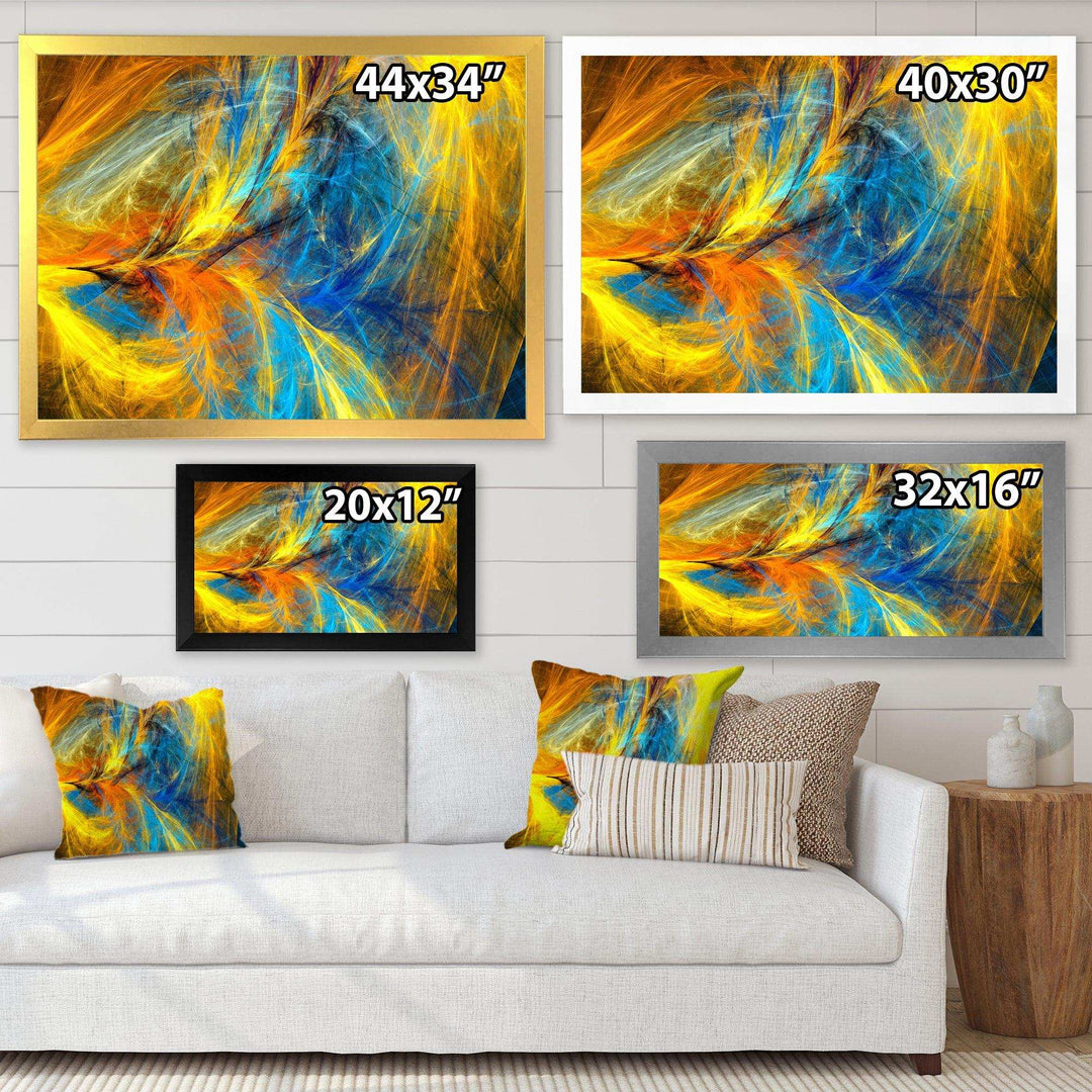 Gold and Blue Psychedelic Pattern - Modern Bedroom Wall Art