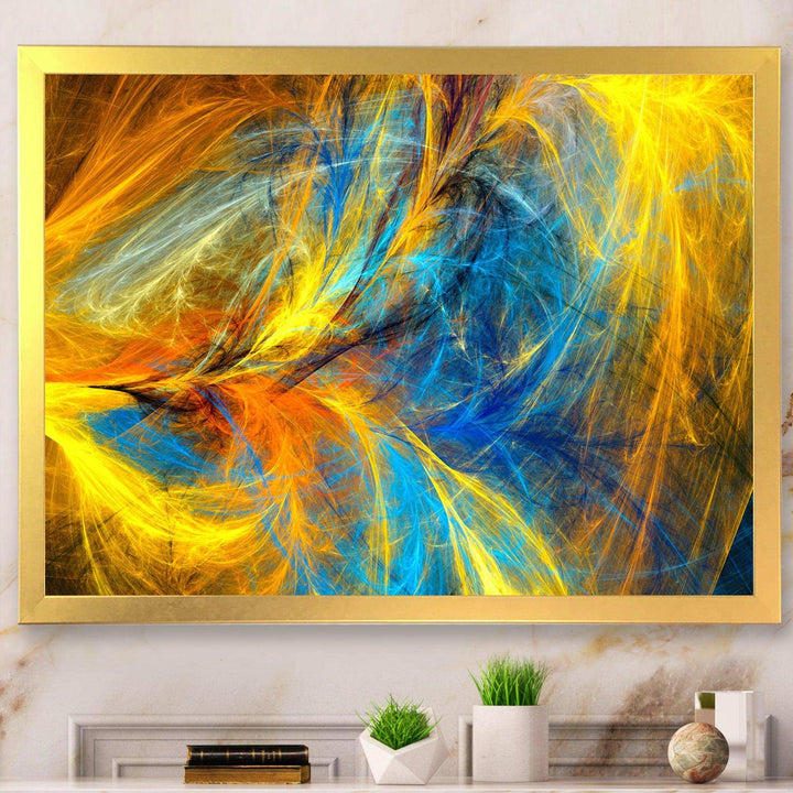 Gold and Blue Psychedelic Pattern - Modern Bedroom Wall Art