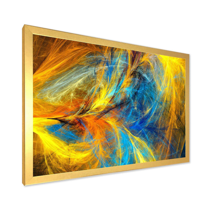 Gold and Blue Psychedelic Pattern - Modern Bedroom Wall Art