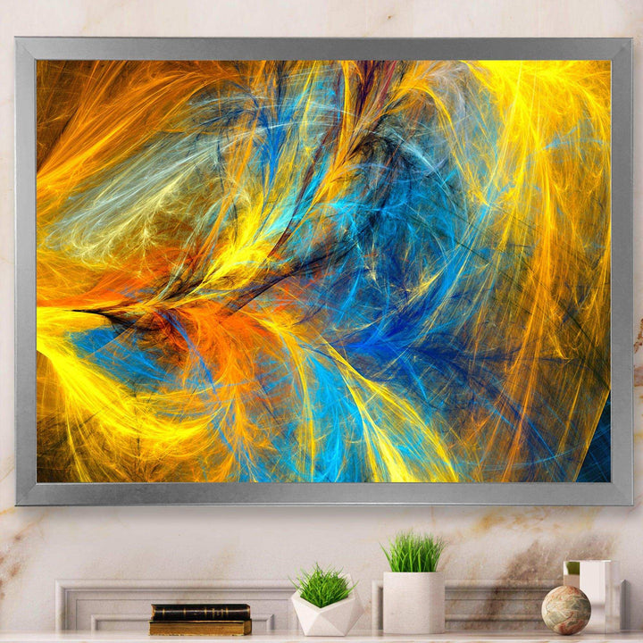 Gold and Blue Psychedelic Pattern - Modern Bedroom Wall Art