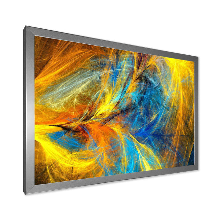 Gold and Blue Psychedelic Pattern - Modern Bedroom Wall Art