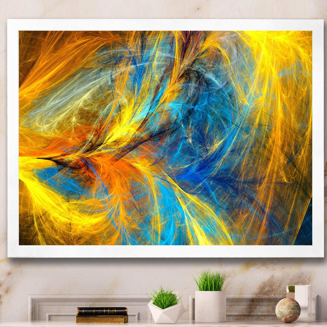 Gold and Blue Psychedelic Pattern - Modern Bedroom Wall Art