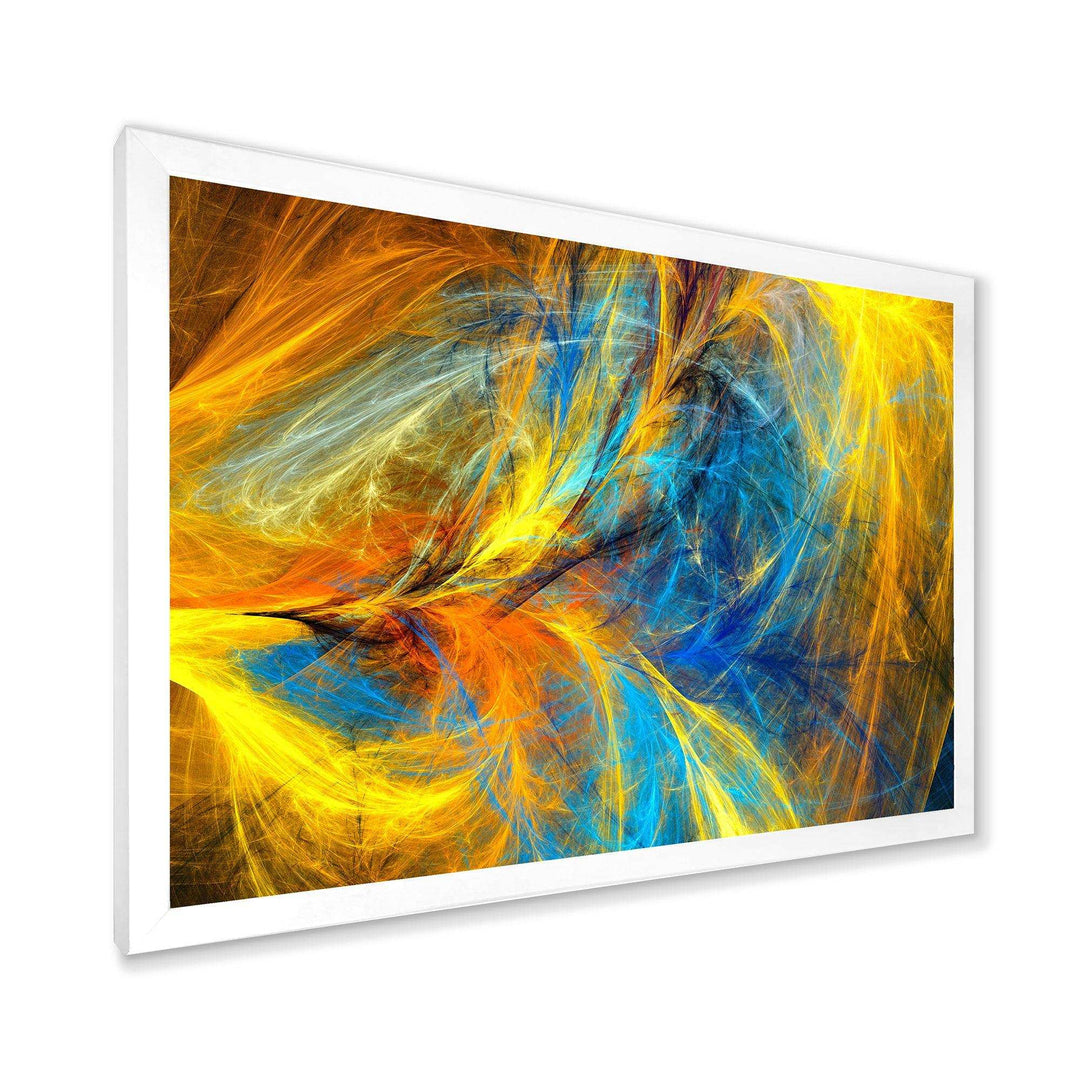 Gold and Blue Psychedelic Pattern - Modern Bedroom Wall Art