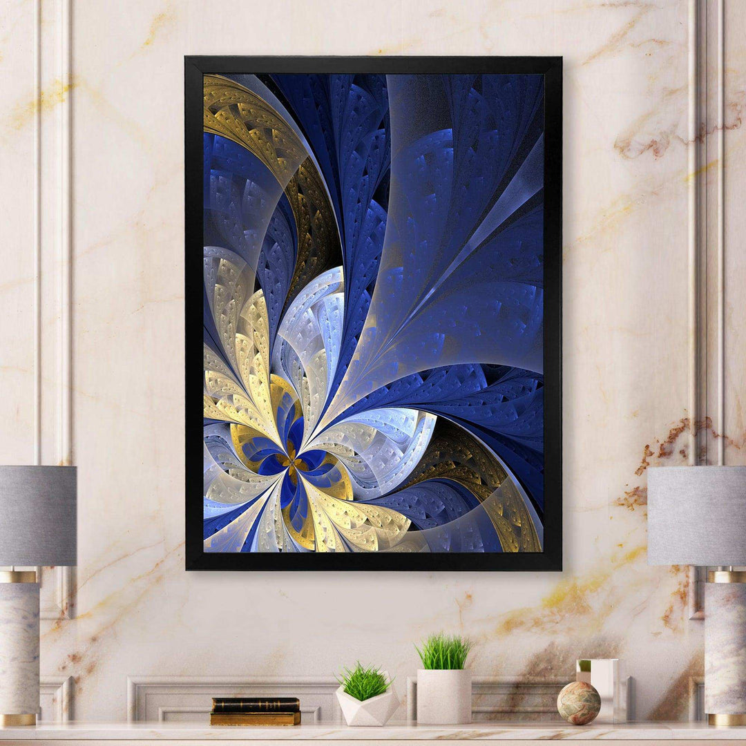 Blue and Yellow Large Fractal Pattern - Modern Bedroom Wall Art