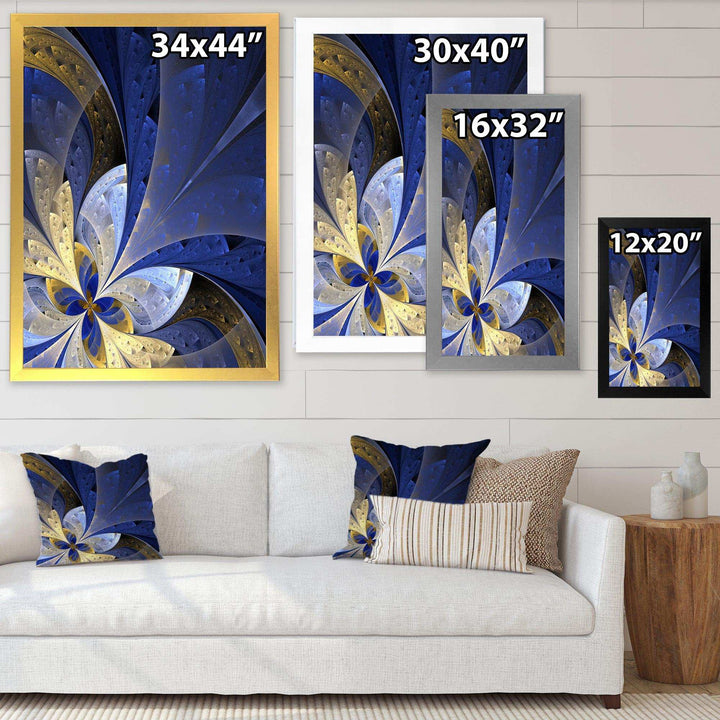 Blue and Yellow Large Fractal Pattern - Modern Bedroom Wall Art