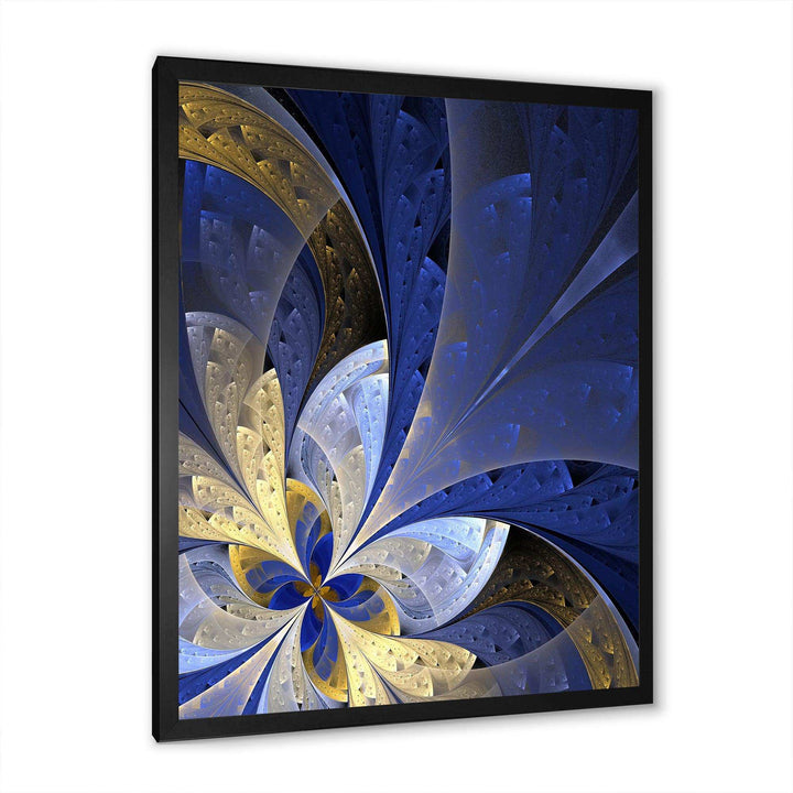 Blue and Yellow Large Fractal Pattern - Modern Bedroom Wall Art
