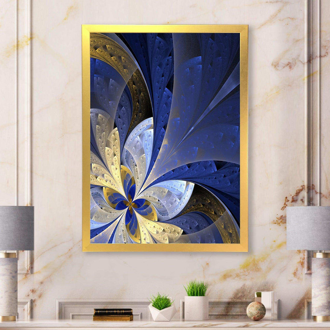 Blue and Yellow Large Fractal Pattern - Modern Bedroom Wall Art