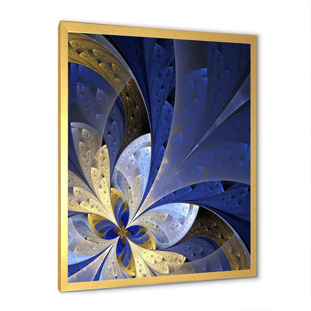 Blue and Yellow Large Fractal Pattern - Modern Bedroom Wall Art