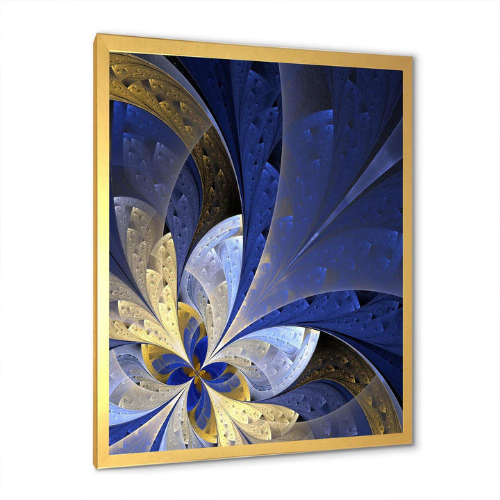 Blue and Yellow Large Fractal Pattern - Modern Bedroom Wall Art