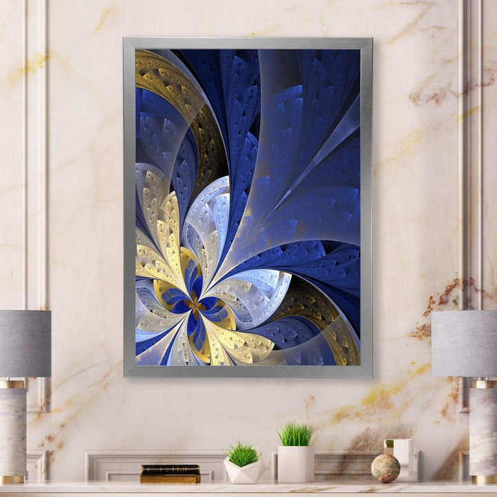 Blue and Yellow Large Fractal Pattern - Modern Bedroom Wall Art